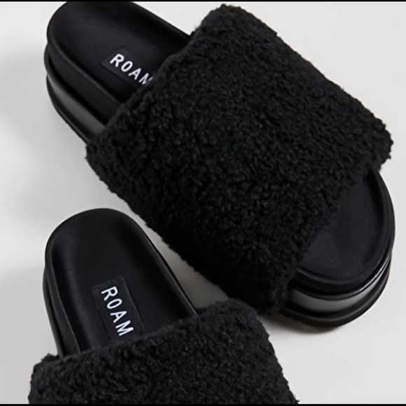 ROAM Shoes Roam Black Fuzzy Slides Poshmark